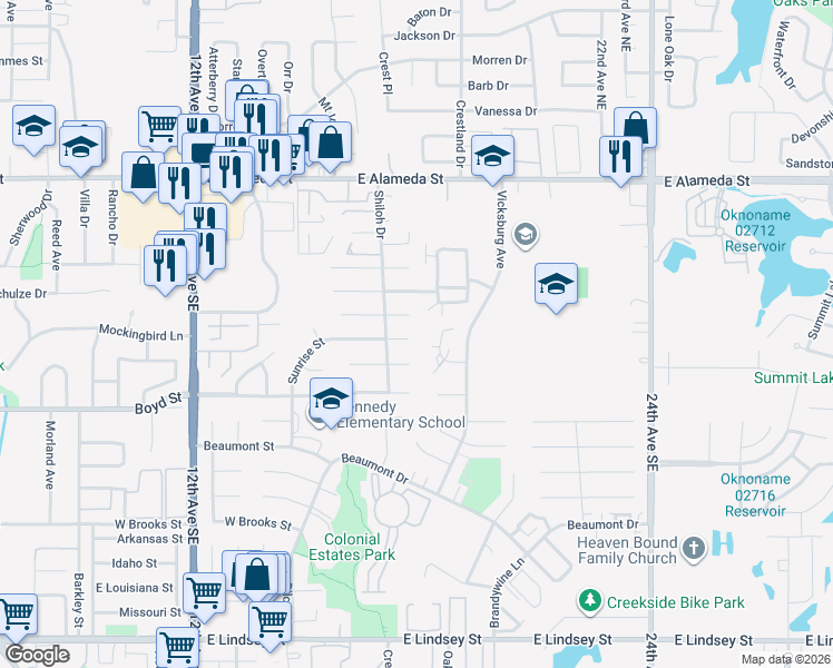 map of restaurants, bars, coffee shops, grocery stores, and more near 308 Chalmette Drive in Norman