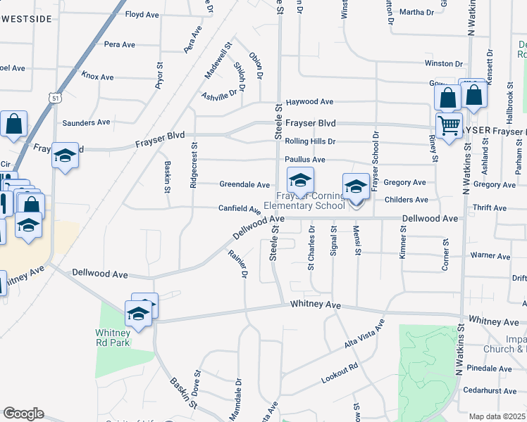 map of restaurants, bars, coffee shops, grocery stores, and more near 1418 Canfield Avenue in Memphis