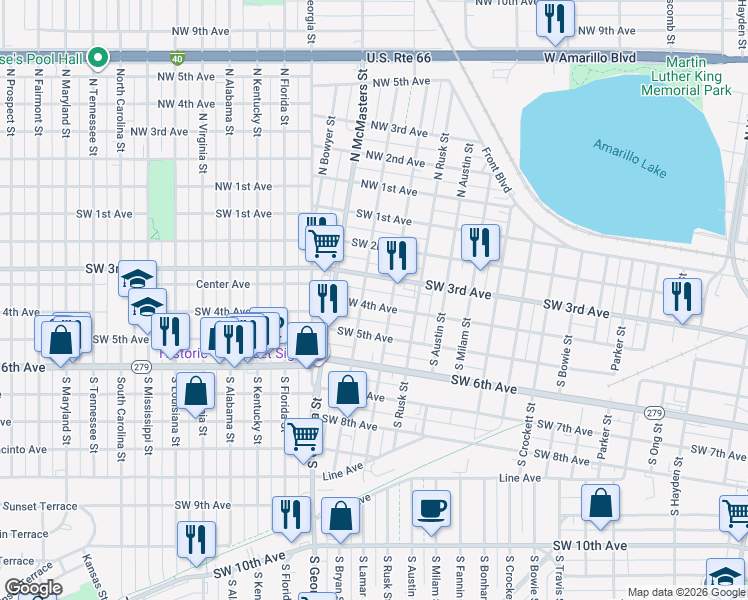map of restaurants, bars, coffee shops, grocery stores, and more near 2405 SW 3rd Ave in Amarillo