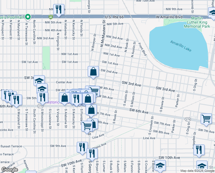 map of restaurants, bars, coffee shops, grocery stores, and more near 2405 SW 3rd Ave in Amarillo