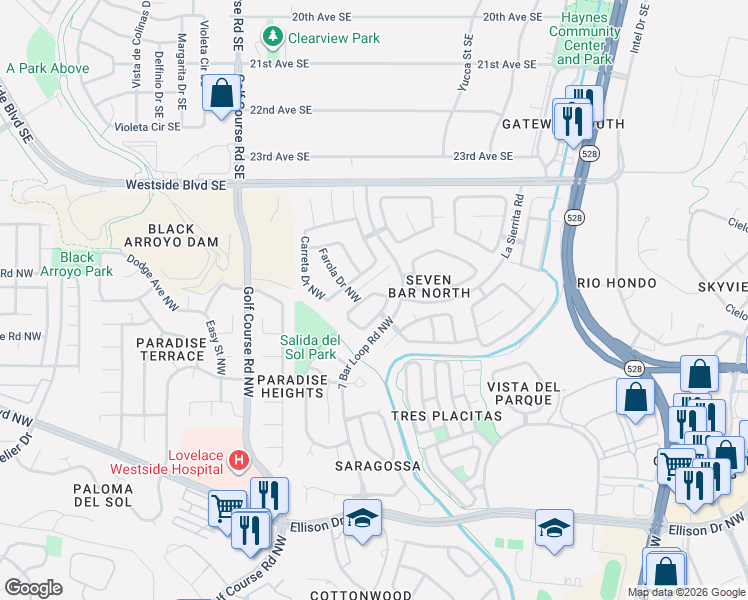 map of restaurants, bars, coffee shops, grocery stores, and more near 4305 BOTON De Oro Road Northwest in Albuquerque