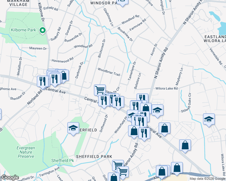 map of restaurants, bars, coffee shops, grocery stores, and more near 4200 Maypole Court in Charlotte