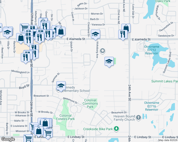 map of restaurants, bars, coffee shops, grocery stores, and more near 328 Chalmette Drive in Norman