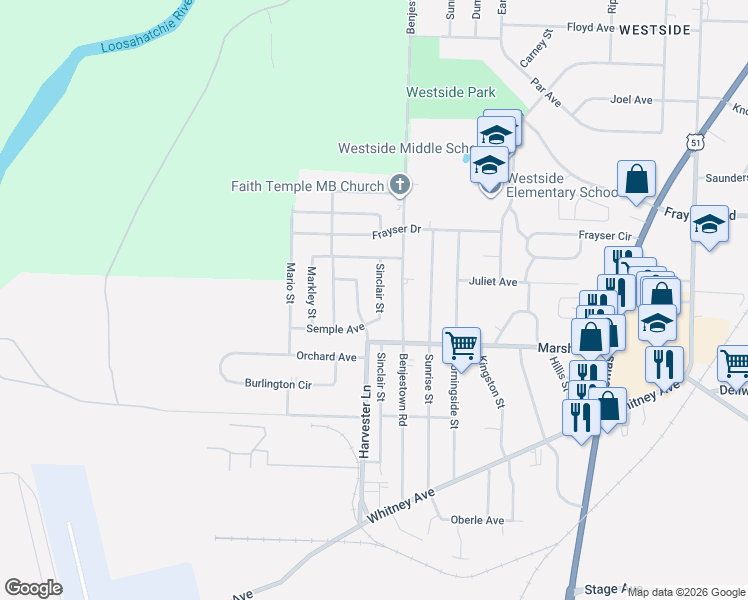 map of restaurants, bars, coffee shops, grocery stores, and more near 3242 Sinclair Street in Memphis