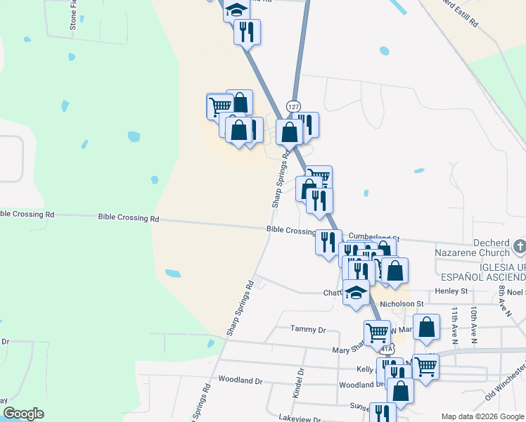 map of restaurants, bars, coffee shops, grocery stores, and more near 1811 Sharp Springs Rd in Winchester