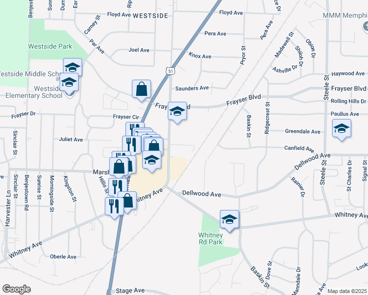 map of restaurants, bars, coffee shops, grocery stores, and more near 3236 Millington Road in Memphis