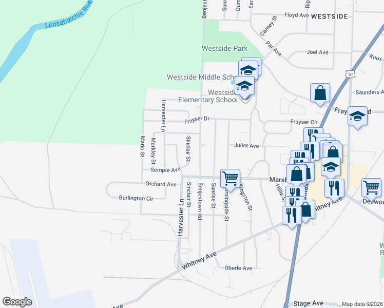 map of restaurants, bars, coffee shops, grocery stores, and more near 3242 Sinclair Street in Memphis