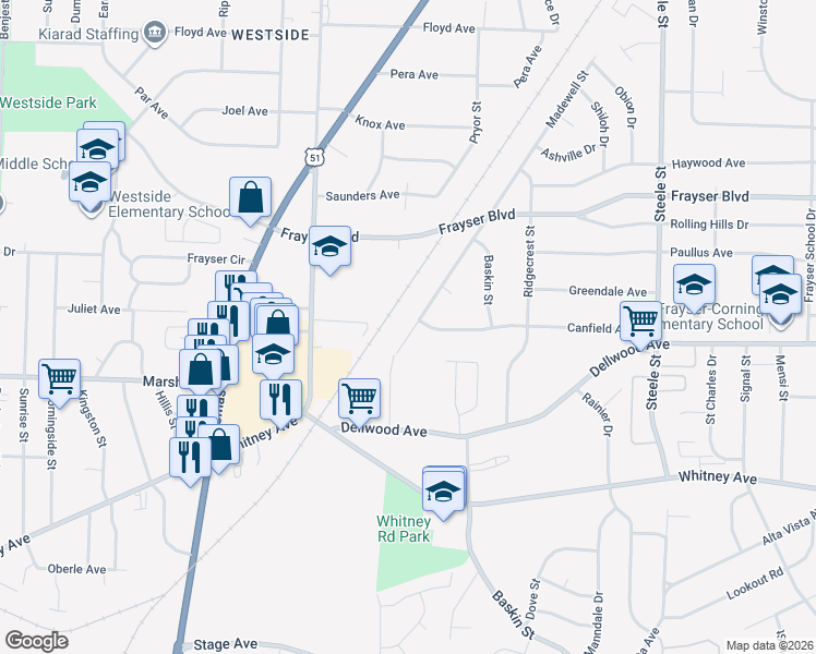 map of restaurants, bars, coffee shops, grocery stores, and more near 3209 Madewell Street in Memphis