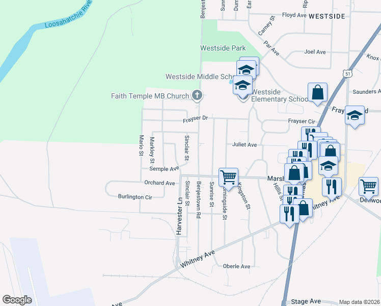 map of restaurants, bars, coffee shops, grocery stores, and more near 3242 Sinclair Street in Memphis