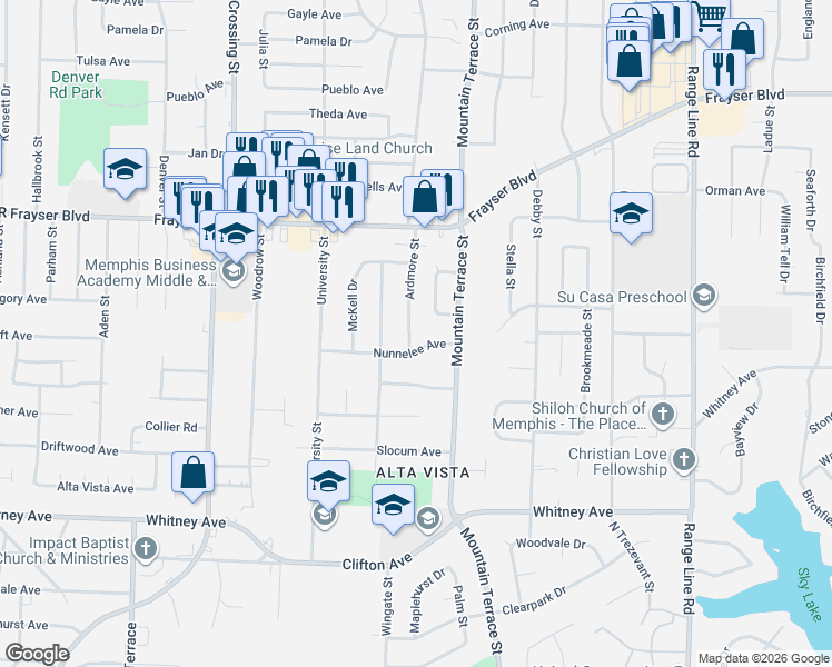 map of restaurants, bars, coffee shops, grocery stores, and more near 3244 Ardmore Street in Memphis
