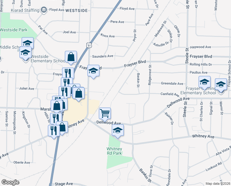 map of restaurants, bars, coffee shops, grocery stores, and more near 3209 Madewell Street in Memphis