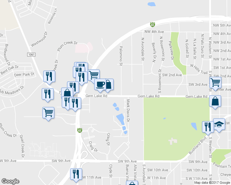 map of restaurants, bars, coffee shops, grocery stores, and more near 110 Palomino Street in Amarillo