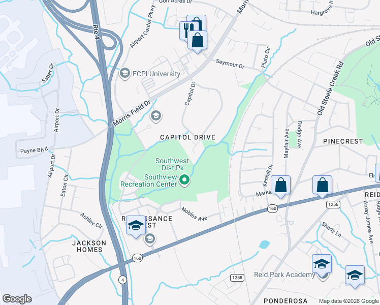 map of restaurants, bars, coffee shops, grocery stores, and more near 4517 Helena Street in Charlotte