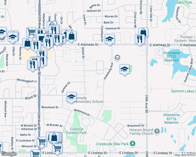 map of restaurants, bars, coffee shops, grocery stores, and more near 308 Chalmette Drive in Norman