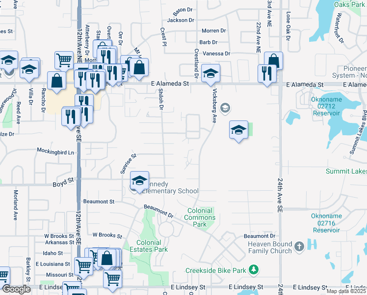 map of restaurants, bars, coffee shops, grocery stores, and more near 308 Chalmette Drive in Norman