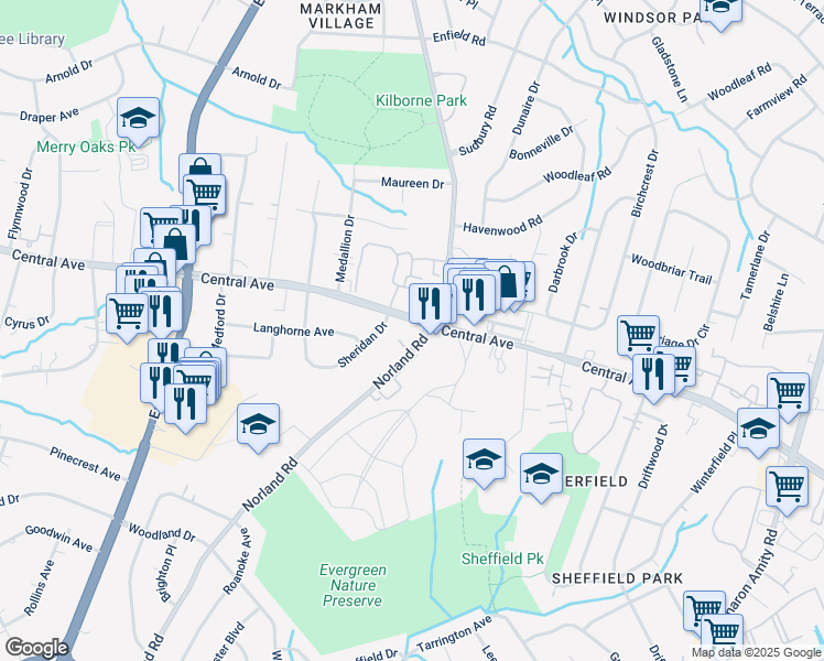 map of restaurants, bars, coffee shops, grocery stores, and more near 4328 Central Avenue in Charlotte