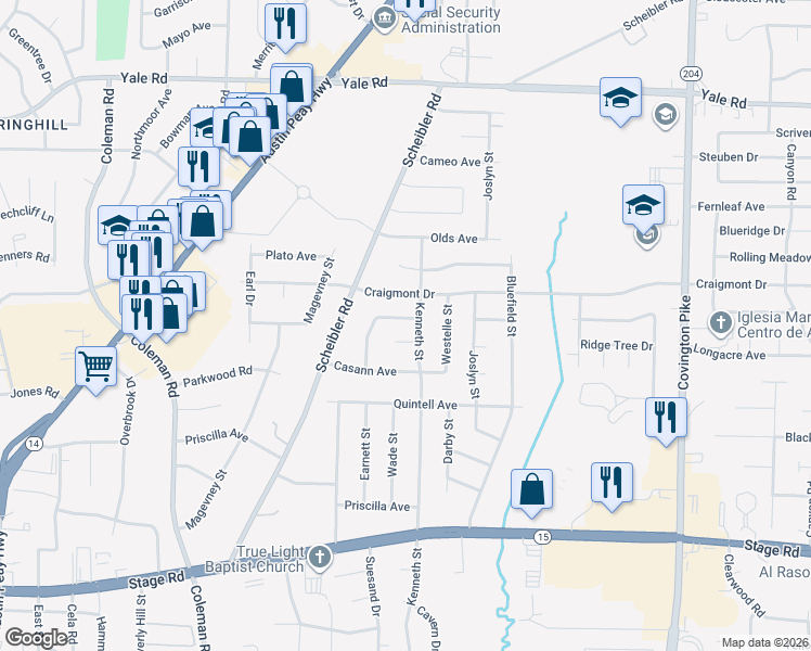 map of restaurants, bars, coffee shops, grocery stores, and more near 3246 Velmagi St in Memphis