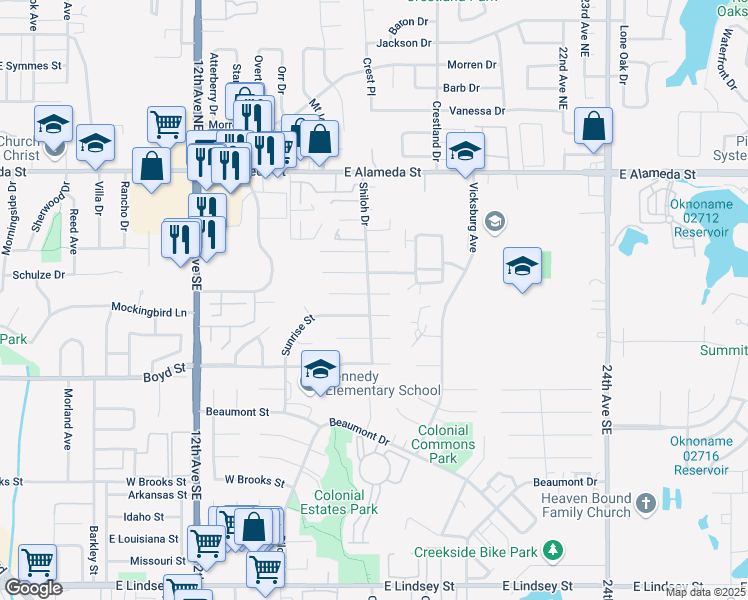 map of restaurants, bars, coffee shops, grocery stores, and more near 1702 Surrey Place in Norman