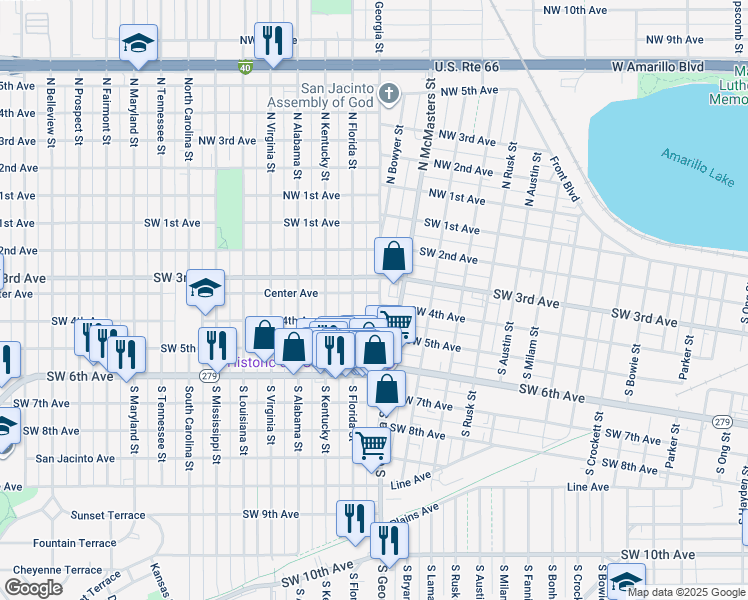 map of restaurants, bars, coffee shops, grocery stores, and more near 308 South Georgia Street in Amarillo