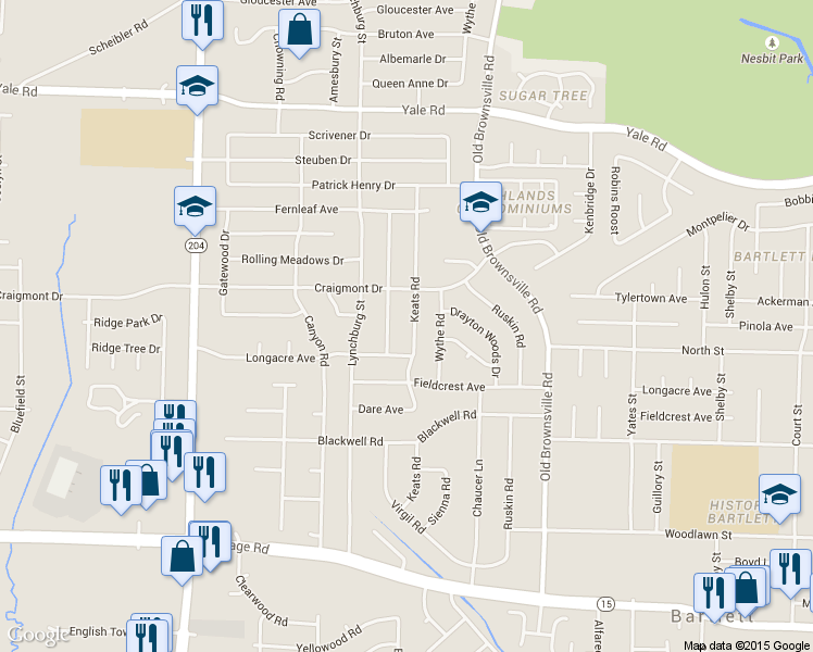 map of restaurants, bars, coffee shops, grocery stores, and more near 3233 Keats Road in Memphis