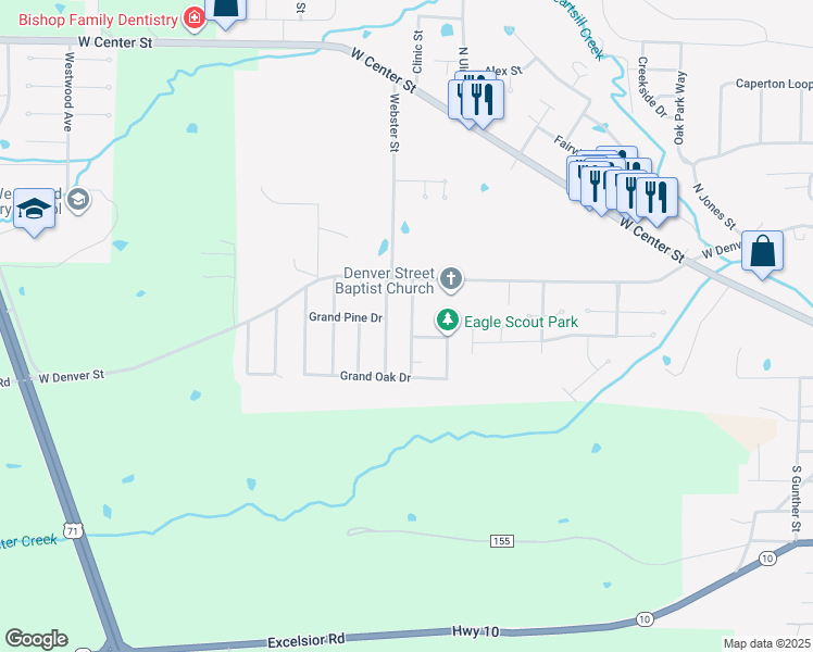 map of restaurants, bars, coffee shops, grocery stores, and more near 81 Grand View Drive in Greenwood