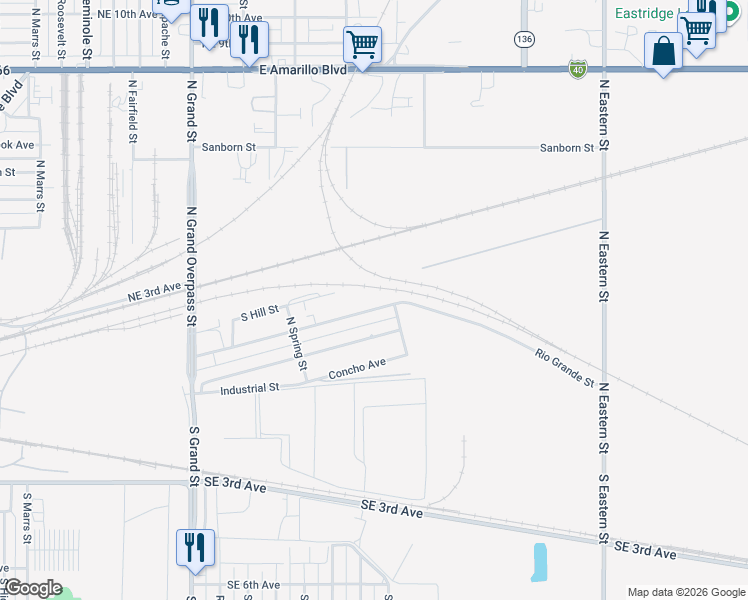 map of restaurants, bars, coffee shops, grocery stores, and more near 4051 Rio Grande Street in Amarillo