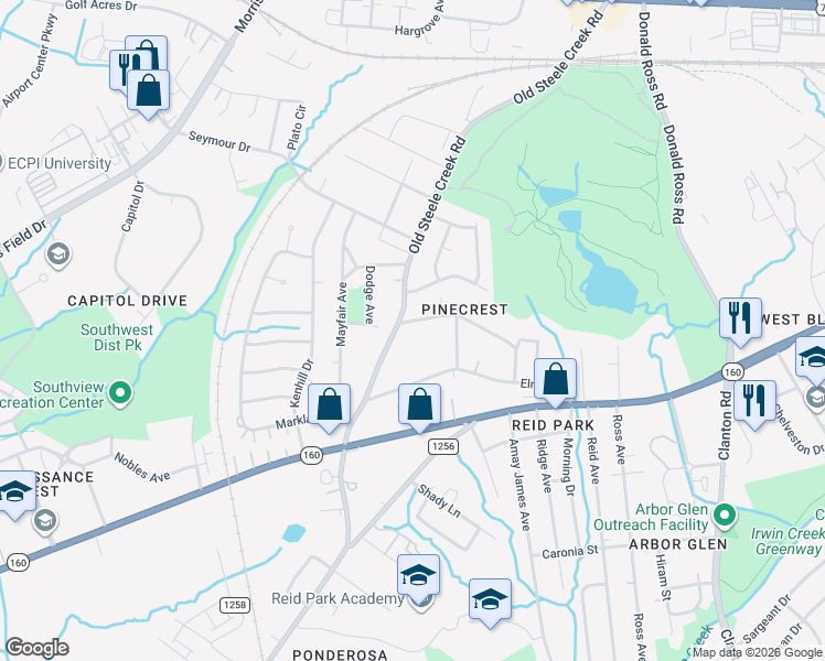 map of restaurants, bars, coffee shops, grocery stores, and more near in Charlotte
