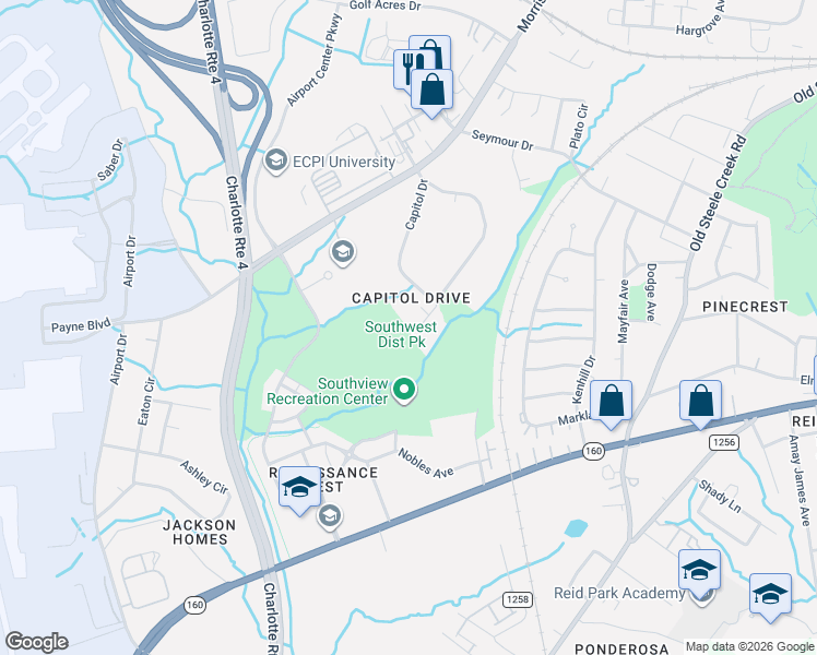 map of restaurants, bars, coffee shops, grocery stores, and more near 4517 Helena Street in Charlotte
