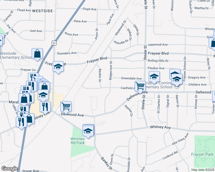 map of restaurants, bars, coffee shops, grocery stores, and more near 3233 Ridgecrest Street in Memphis