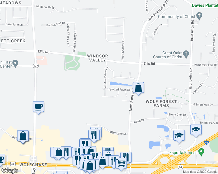 map of restaurants, bars, coffee shops, grocery stores, and more near 8458 Spotted Fawn Drive in Memphis