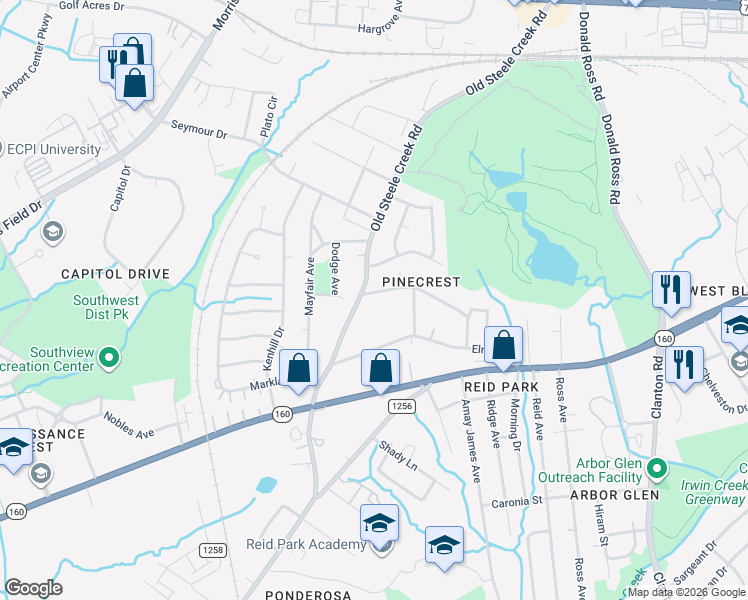 map of restaurants, bars, coffee shops, grocery stores, and more near in Charlotte
