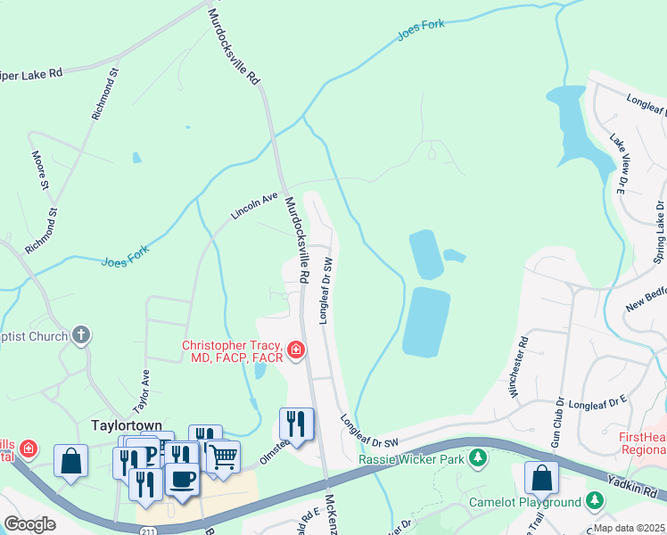 map of restaurants, bars, coffee shops, grocery stores, and more near Longleaf Drive Southwest in Pinehurst