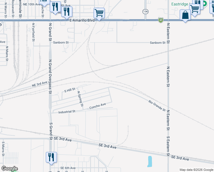 map of restaurants, bars, coffee shops, grocery stores, and more near 4051 Rio Grande Street in Amarillo