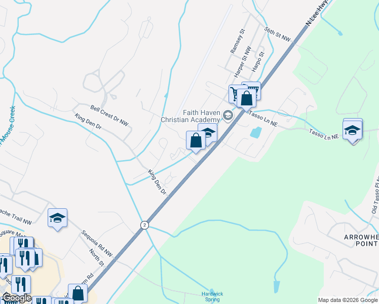 map of restaurants, bars, coffee shops, grocery stores, and more near 4921 North Lee Highway in Cleveland