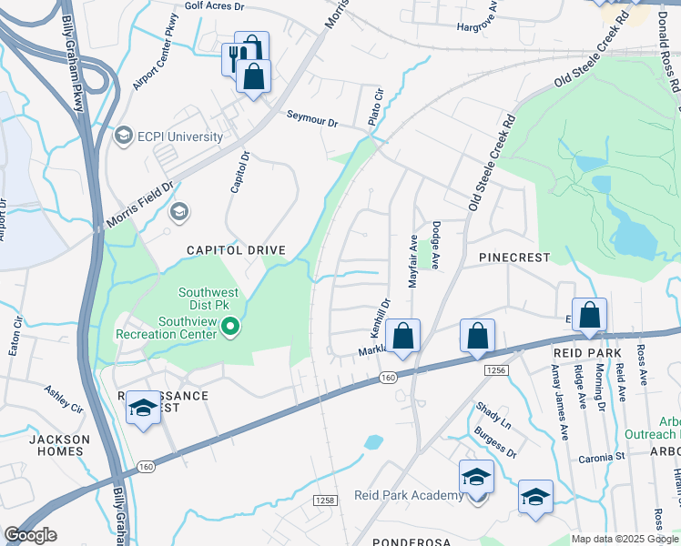 map of restaurants, bars, coffee shops, grocery stores, and more near 3111 Markland Drive in Charlotte