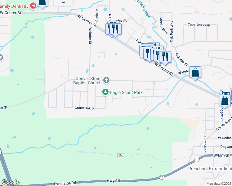 map of restaurants, bars, coffee shops, grocery stores, and more near 104 Chippewa Trail in Greenwood
