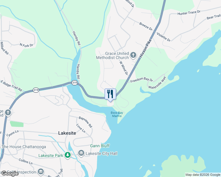 map of restaurants, bars, coffee shops, grocery stores, and more near 2309 Watershore Drive in Soddy-Daisy