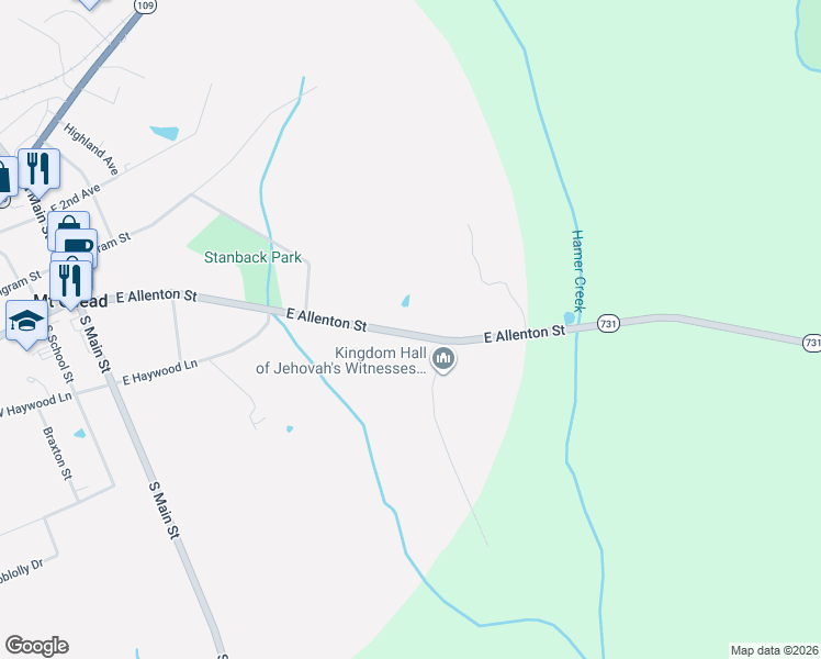 map of restaurants, bars, coffee shops, grocery stores, and more near 321 North Carolina 731 in Mount Gilead