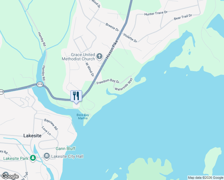 map of restaurants, bars, coffee shops, grocery stores, and more near 2308 Waterside Way in Soddy-Daisy