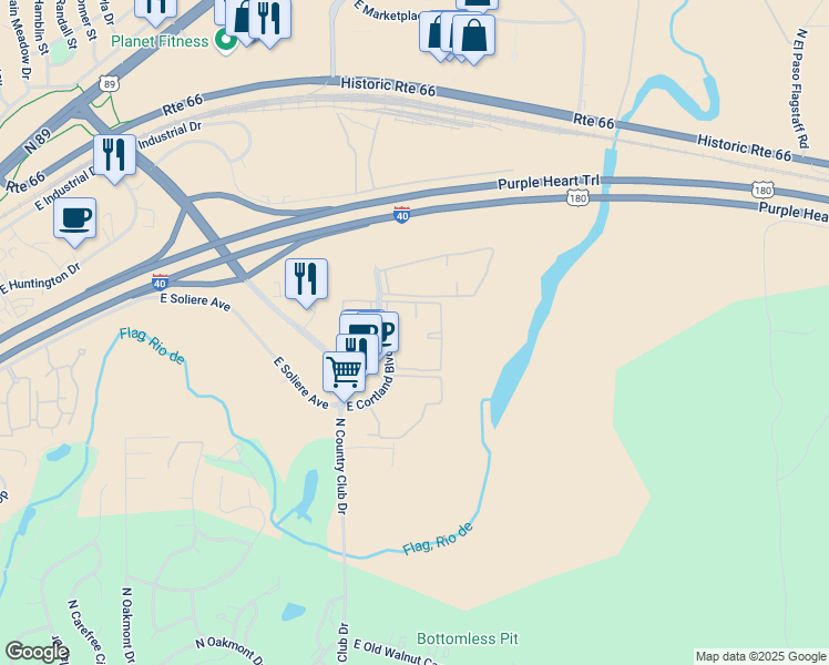 map of restaurants, bars, coffee shops, grocery stores, and more near 5303 East Cortland Boulevard in Flagstaff