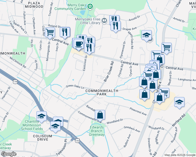 map of restaurants, bars, coffee shops, grocery stores, and more near in Charlotte