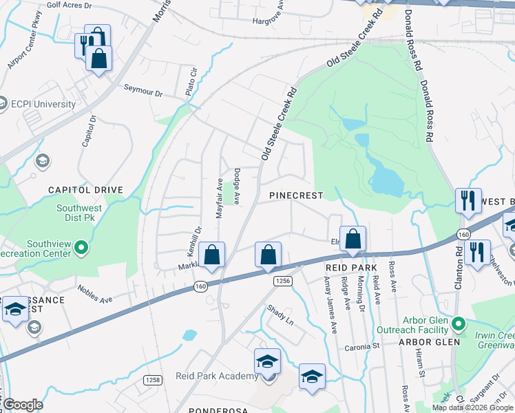 map of restaurants, bars, coffee shops, grocery stores, and more near in Charlotte