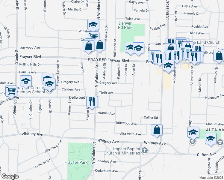 map of restaurants, bars, coffee shops, grocery stores, and more near 1872 Thrift Avenue in Memphis