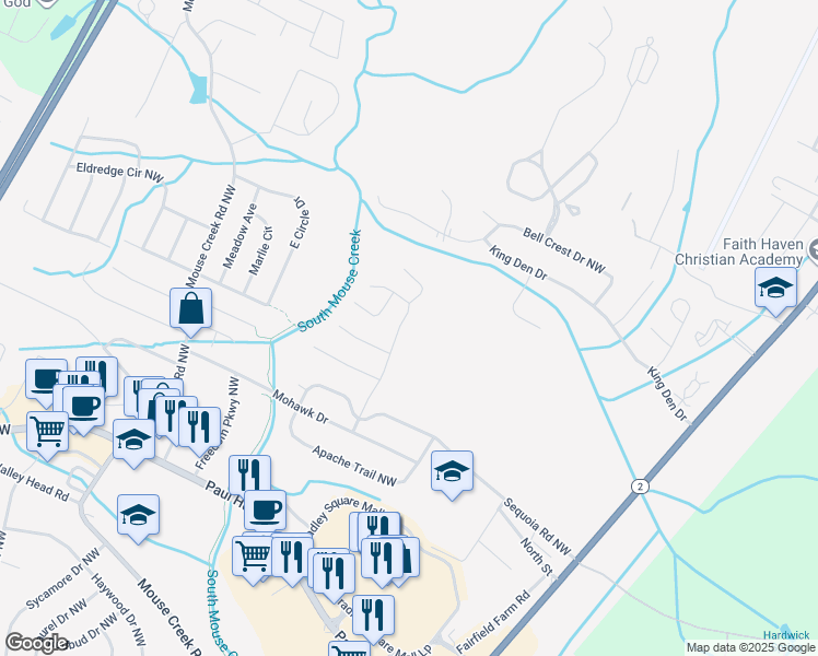 map of restaurants, bars, coffee shops, grocery stores, and more near 4720 Cree Lane Northwest in Cleveland