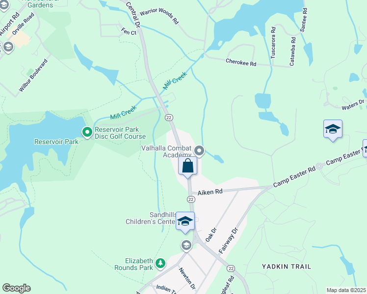 map of restaurants, bars, coffee shops, grocery stores, and more near 1425 Central Drive in Southern Pines