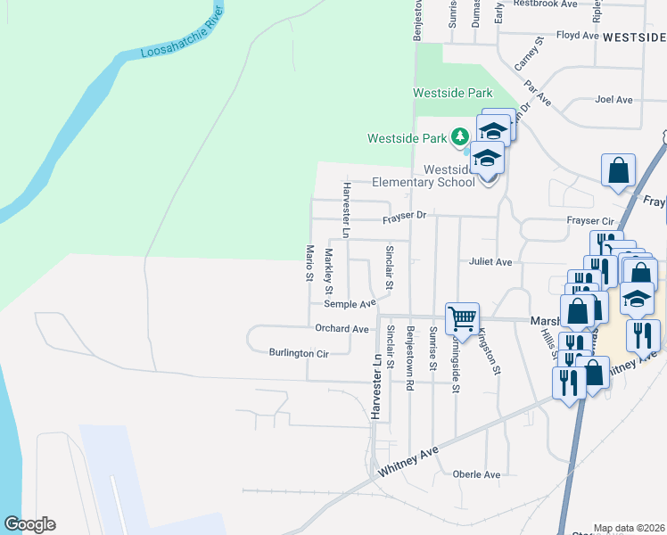 map of restaurants, bars, coffee shops, grocery stores, and more near 3242 Markley Street in Memphis