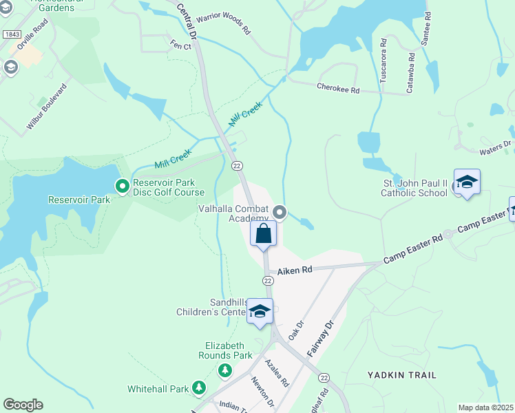 map of restaurants, bars, coffee shops, grocery stores, and more near 1425 Central Drive in Southern Pines