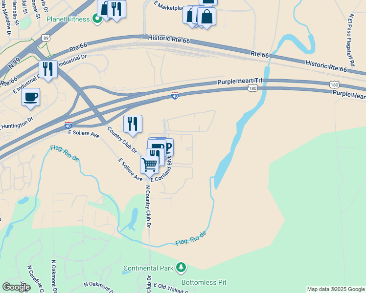 map of restaurants, bars, coffee shops, grocery stores, and more near 5303 East Cortland Boulevard in Flagstaff