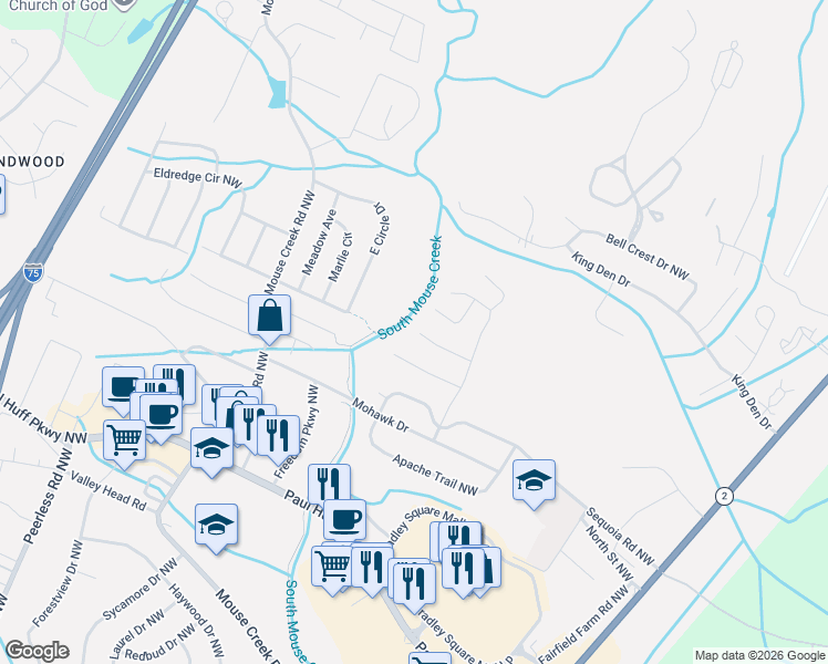 map of restaurants, bars, coffee shops, grocery stores, and more near 413 Sioux Drive in Cleveland
