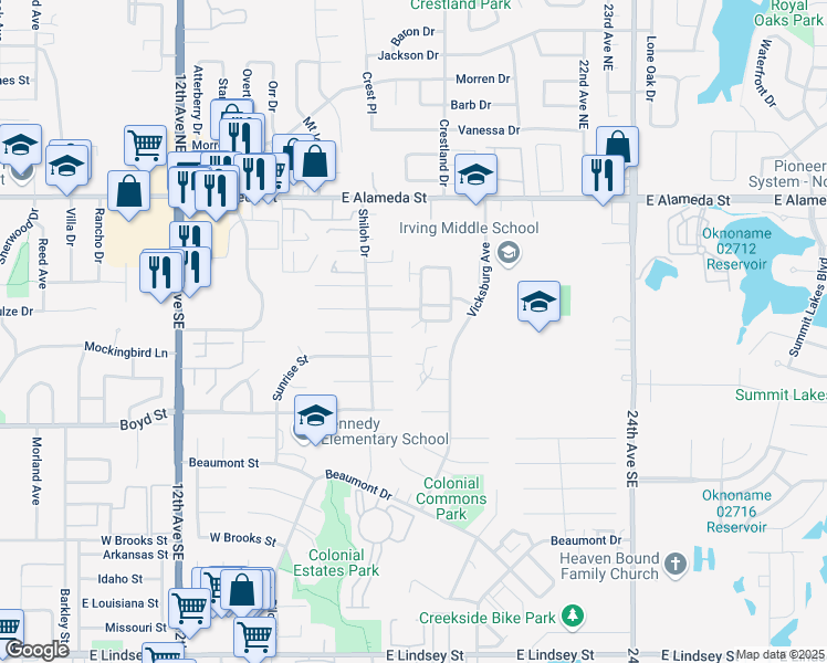 map of restaurants, bars, coffee shops, grocery stores, and more near 308 Chalmette Drive in Norman